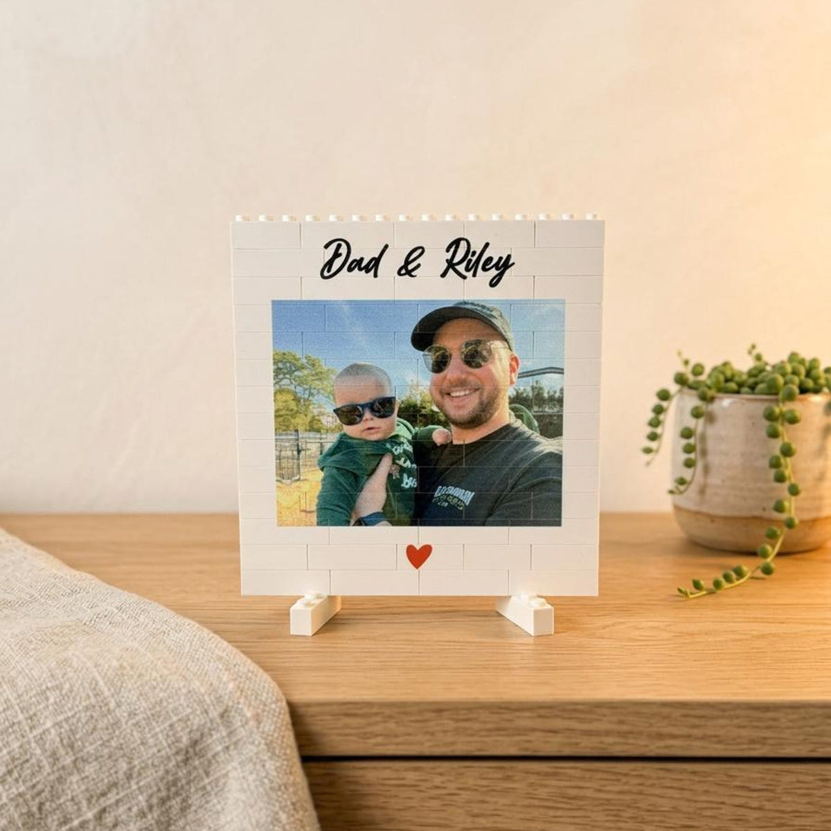 Daddy & Me Custom Puzzle Personalized Brick Photo Block Gift for Father s Day, Birthday, Family Keepsake