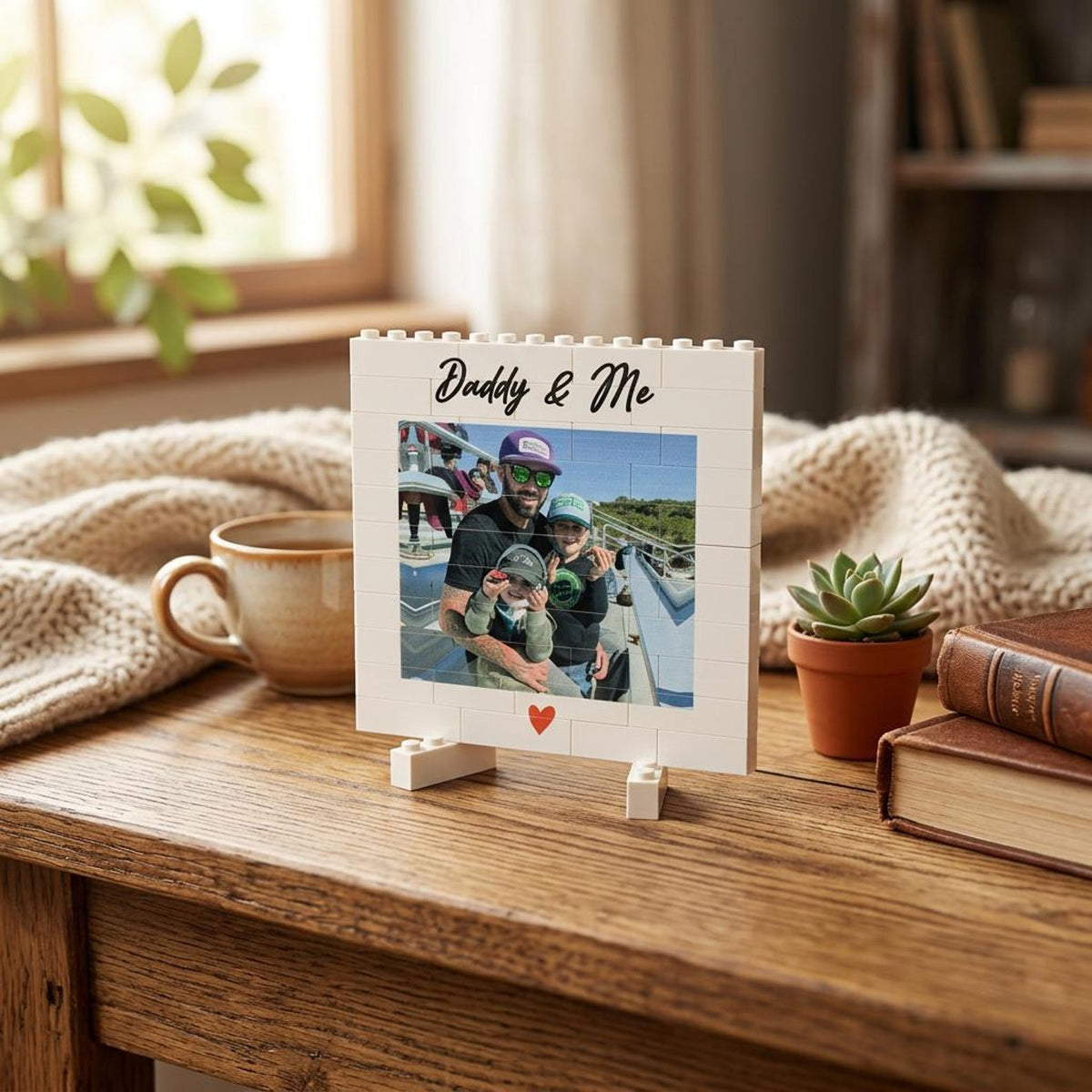 Daddy & Me Custom Puzzle Personalized Brick Photo Block Gift for Father s Day, Birthday, Family Keepsake
