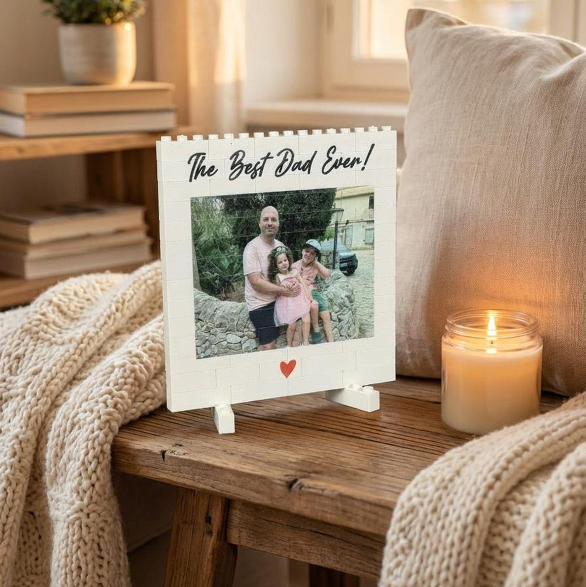 Daddy & Me Custom Puzzle Personalized Brick Photo Block Gift for Father s Day, Birthday, Family Keepsake