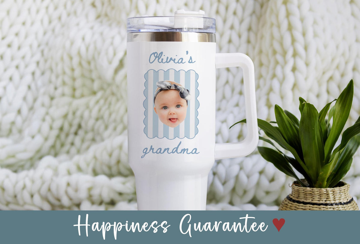 Grandma Baby Photo Tumbler 40oz with Handle, Custom Mimi Gigi Nana Gift, Personalized Photo Gift, Mother s Day Birthday Cup
