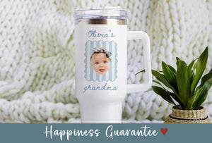 Grandma Baby Photo Tumbler 40oz with Handle, Custom Mimi Gigi Nana Gift, Personalized Photo Gift, Mother s Day Birthday Cup