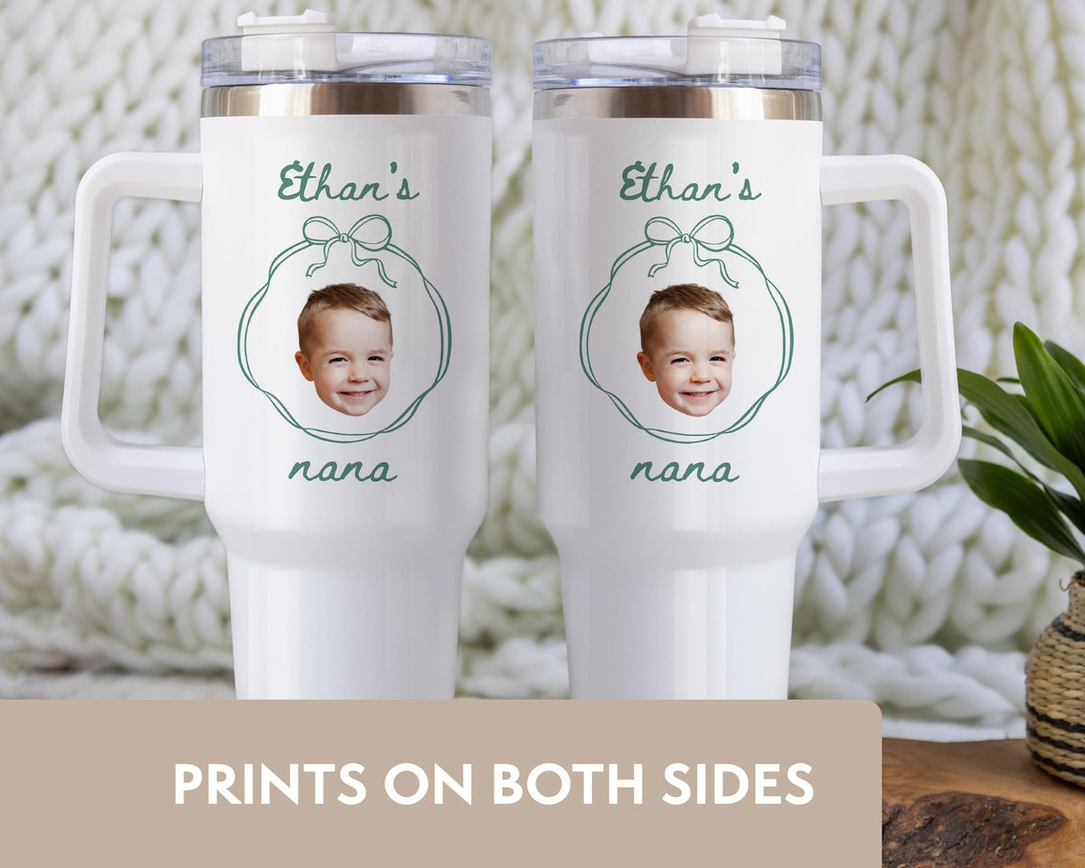 Grandma Baby Photo Tumbler 40oz with Handle, Custom Mimi Gigi Nana Gift, Personalized Photo Gift, Mother s Day Birthday Cup