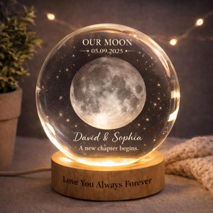 Personalized Moon Phase Crystal Ball Night Light, Our Special Day Moon Lamp, Custom Night Sky By Date Gift, Anniversary Gift For Couple