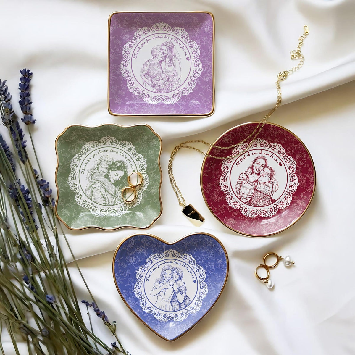 Personalized Mother of the Bride Photo Jewelry Dish, Custom Toile De Jouy Mom Photo Ring Dish, MOB MOG Wedding Gift from Daughter