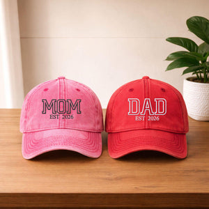 Custom Embroidered Mom Dad Hat | Dad Hat with Est Year | Baby Announcement Hat | Matching Family Baseball Cap | New Mom Vintage Hat