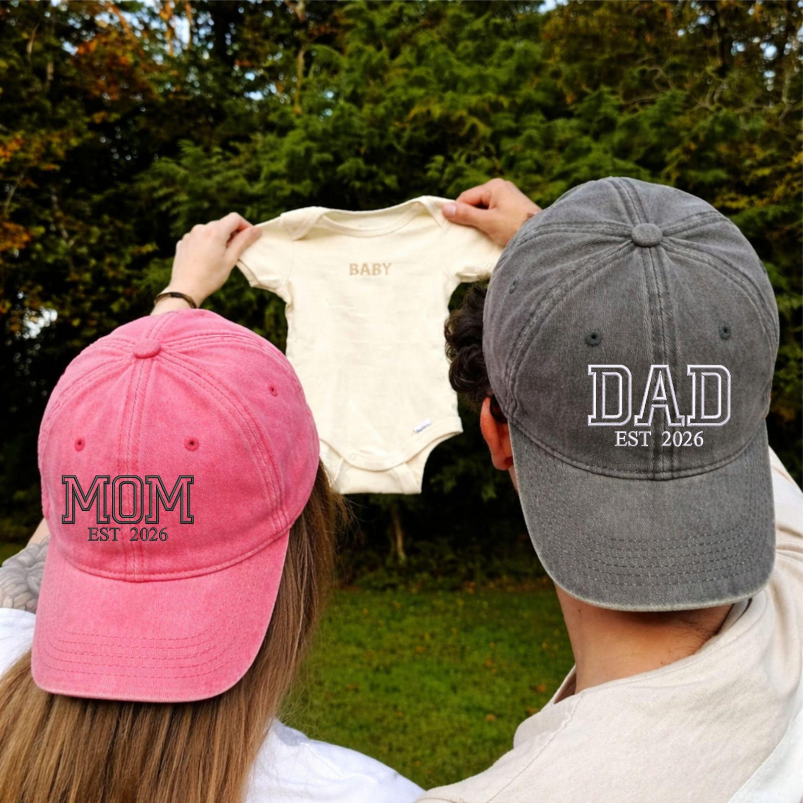 Custom Embroidered Mom Dad Hat | Dad Hat with Est Year | Baby Announcement Hat | Matching Family Baseball Cap | New Mom Vintage Hat