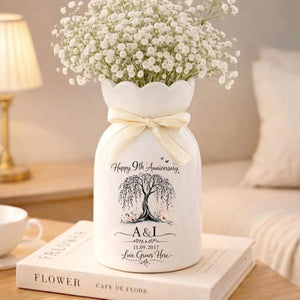 Custom 9th Anniversary Willow Tree Ceramic Flower Vase, Couple Weeding , 9 Years Anniversary Flower Ceramic Vase, Gift Couple, Parents Gift