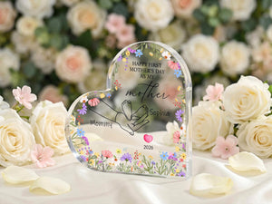 Custom Acrylic Heart Plaque, Personalized Mothers Day Gift, Floral Nursery Decor, Personalized New Mommy Gift from Daughter,