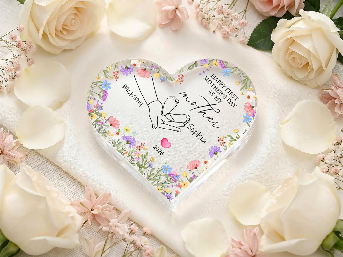 Custom Acrylic Heart Plaque, Personalized Mothers Day Gift, Floral Nursery Decor, Personalized New Mommy Gift from Daughter,