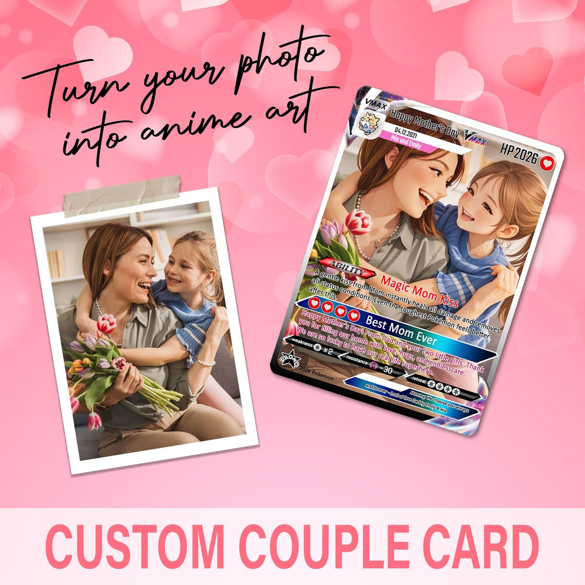 Personalized PKM Mother's Day Card, Custom Photo Card, Best Mama Custom Card, Mothers Day Gift, Gift From Kids, Gift Gifts for Mom