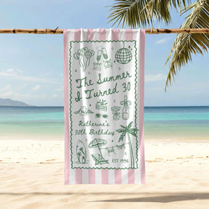 Custom Birthday Trip Beach Towel, Personalized Vacation Gift, Summer I Turned 30 40 50 Beach Towel, Family Trip Towel, Birthday Gift for Mom