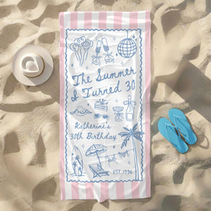 Custom Birthday Trip Beach Towel, Personalized Vacation Gift, Summer I Turned 30 40 50 Beach Towel, Family Trip Towel, Birthday Gift for Mom