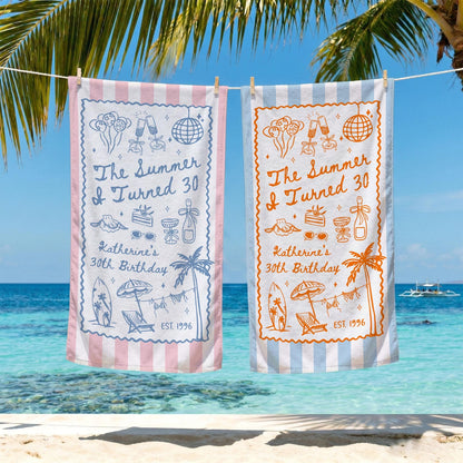 Custom Birthday Trip Beach Towel, Personalized Vacation Gift, Summer I Turned 30 40 50 Beach Towel, Family Trip Towel, Birthday Gift for Mom