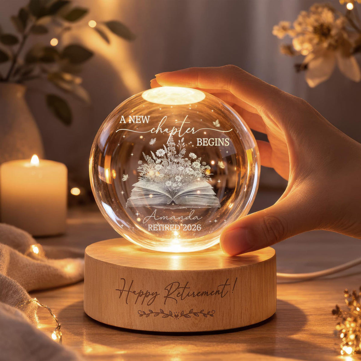 Personalized Retirement Crystal Ball LED Light, Retirement Gift for Women, Teacher Retirement, Going Away Gift for Coworker,Work Bestie Gift
