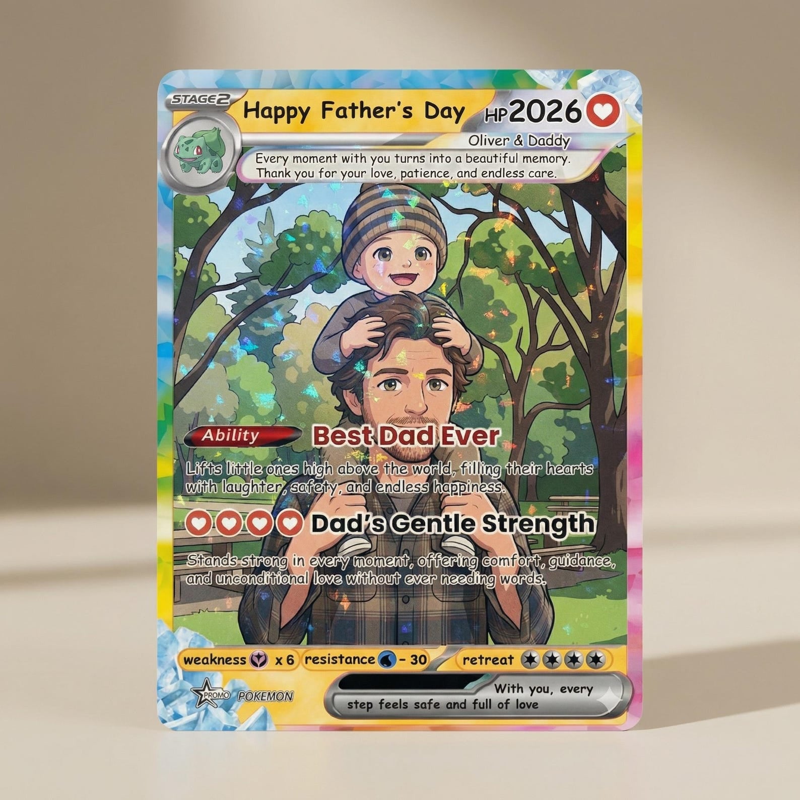 Personalized PKM Card From Photo | Custom Father's Day Holo Card, Birthday Anniversary Gift Father's Day Gift Custom Poke Gift