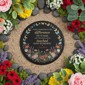 Personalized Slate Garden Stone: Custom Retirement Plaque Round Floral Yard Sign