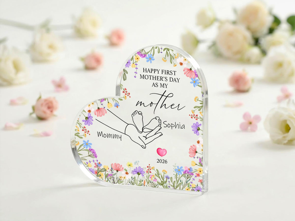 Custom Acrylic Heart Plaque, Personalized Mothers Day Gift, Floral Nursery Decor, Personalized New Mommy Gift from Daughter,