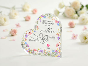 Custom Acrylic Heart Plaque, Personalized Mothers Day Gift, Floral Nursery Decor, Personalized New Mommy Gift from Daughter,