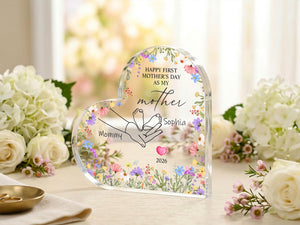Custom Acrylic Heart Plaque, Personalized Mothers Day Gift, Floral Nursery Decor, Personalized New Mommy Gift from Daughter,