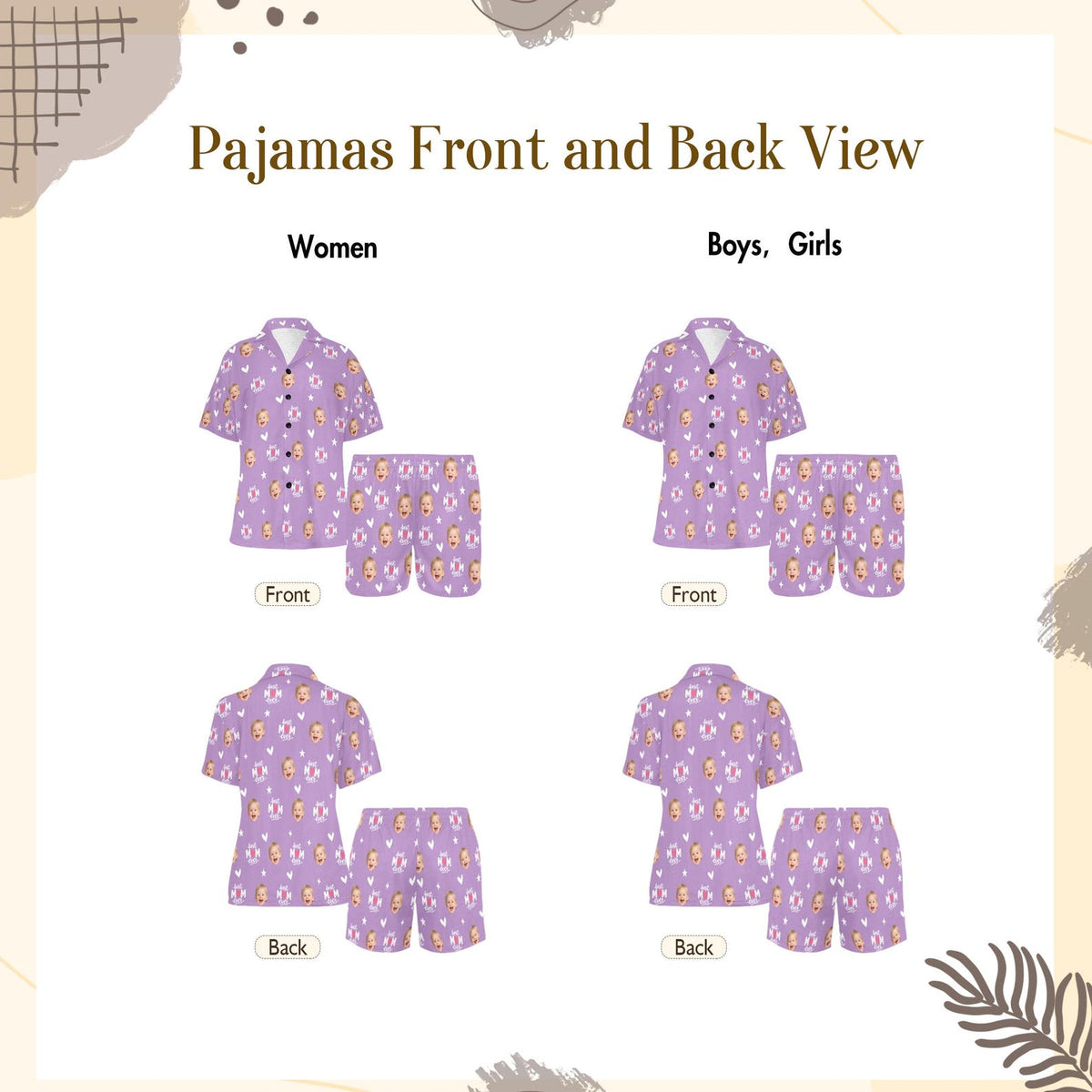 Personalized Mother's Day Pajamas, Best Mom Ever Pajamas, Custom Photo Short Sleeve PJs, Face or Pet Print Sleepwear, Matching Family Gift