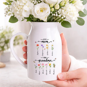 Custom First Mom Now Grandma Ceramic Flower Vase, Birth Month Flower Vase, Grandmas Garden Vase, Birthday Gift for Mom Nana,Mothers Day Gift