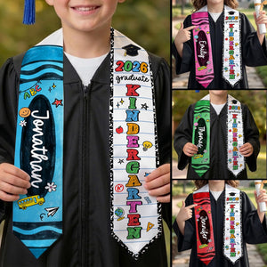 Personalized Kid Graduation Stole, Custom Crayon Kindergarten Grad Stole, Class Of 2026 Sash, Custom Graduation Gift for Daughter Son