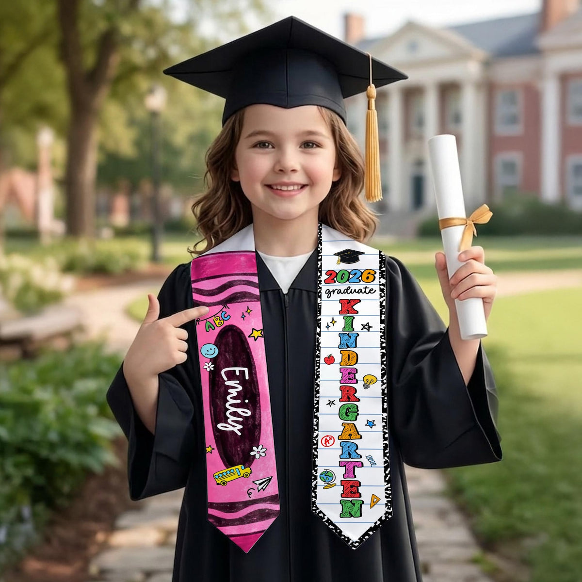 Personalized Kid Graduation Stole, Custom Crayon Kindergarten Grad Stole, Class Of 2026 Sash, Custom Graduation Gift for Daughter Son