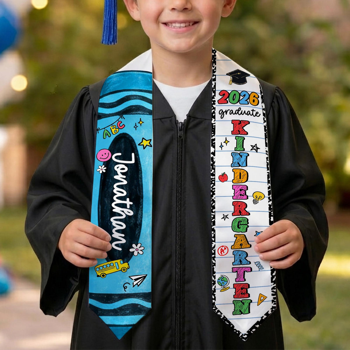 Personalized Kid Graduation Stole, Custom Crayon Kindergarten Grad Stole, Class Of 2026 Sash, Custom Graduation Gift for Daughter Son