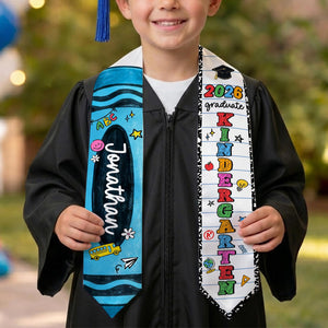 Personalized Kid Graduation Stole, Custom Crayon Kindergarten Grad Stole, Class Of 2026 Sash, Custom Graduation Gift for Daughter Son