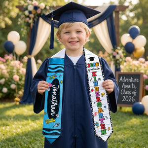 Personalized Kid Graduation Stole, Custom Crayon Kindergarten Grad Stole, Class Of 2026 Sash, Custom Graduation Gift for Daughter Son
