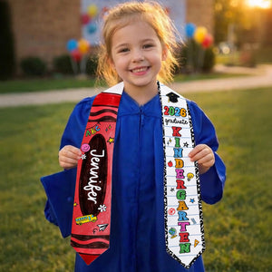 Personalized Kid Graduation Stole, Custom Crayon Kindergarten Grad Stole, Class Of 2026 Sash, Custom Graduation Gift for Daughter Son
