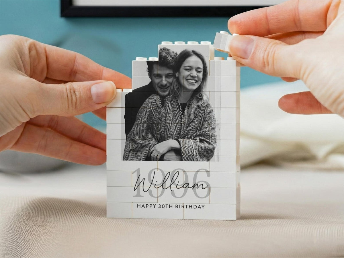 Personalised 30th Birthday Gift For Him, Custom Photo Building Block Keepsake, Mens Milestone Present