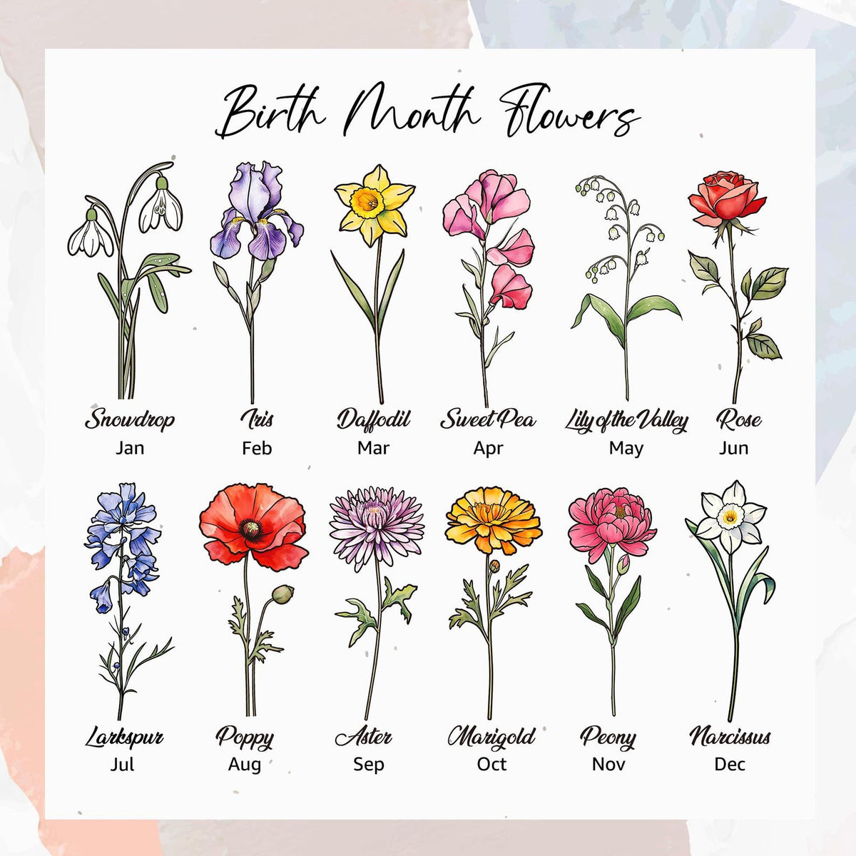 Personalized Birth Flower Stained Glass Suncatcher , Family Bouquet Window Hanging, Mothers Day Gift for Mom or Grandma