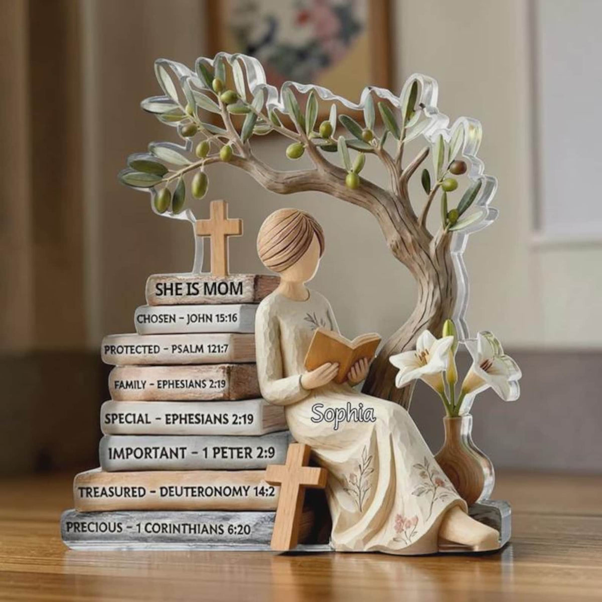 She Is Mom Personalized Acrylic Plaque Gifts For Jesus Lovers, Christians Gifts, Bible Verse Floral Books, Bookish Mom, Mother's Day Gift