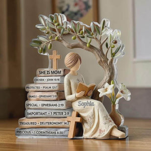 She Is Mom Personalized Acrylic Plaque Gifts For Jesus Lovers, Christians Gifts, Bible Verse Floral Books, Bookish Mom, Mother's Day Gift