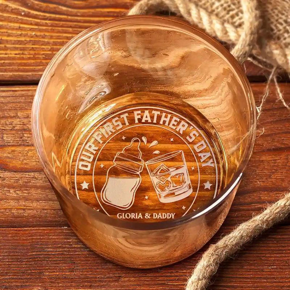 Personalized First Father's Day Together Whiskey Glass, Custom New Dad Gift from Baby, Cheers to Daddy Gift