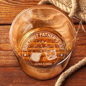 Personalized First Father's Day Together Whiskey Glass, Custom New Dad Gift from Baby, Cheers to Daddy Gift
