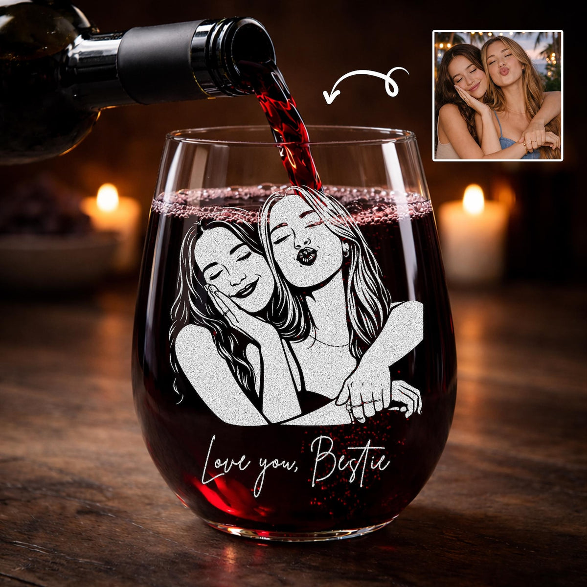 Personalized Besties Portrait Wine Glass, Best Friend Gifts for Her, Soul Sister Gift, Friendship Gift, BFF Gift, Birthday Gifts For Besties
