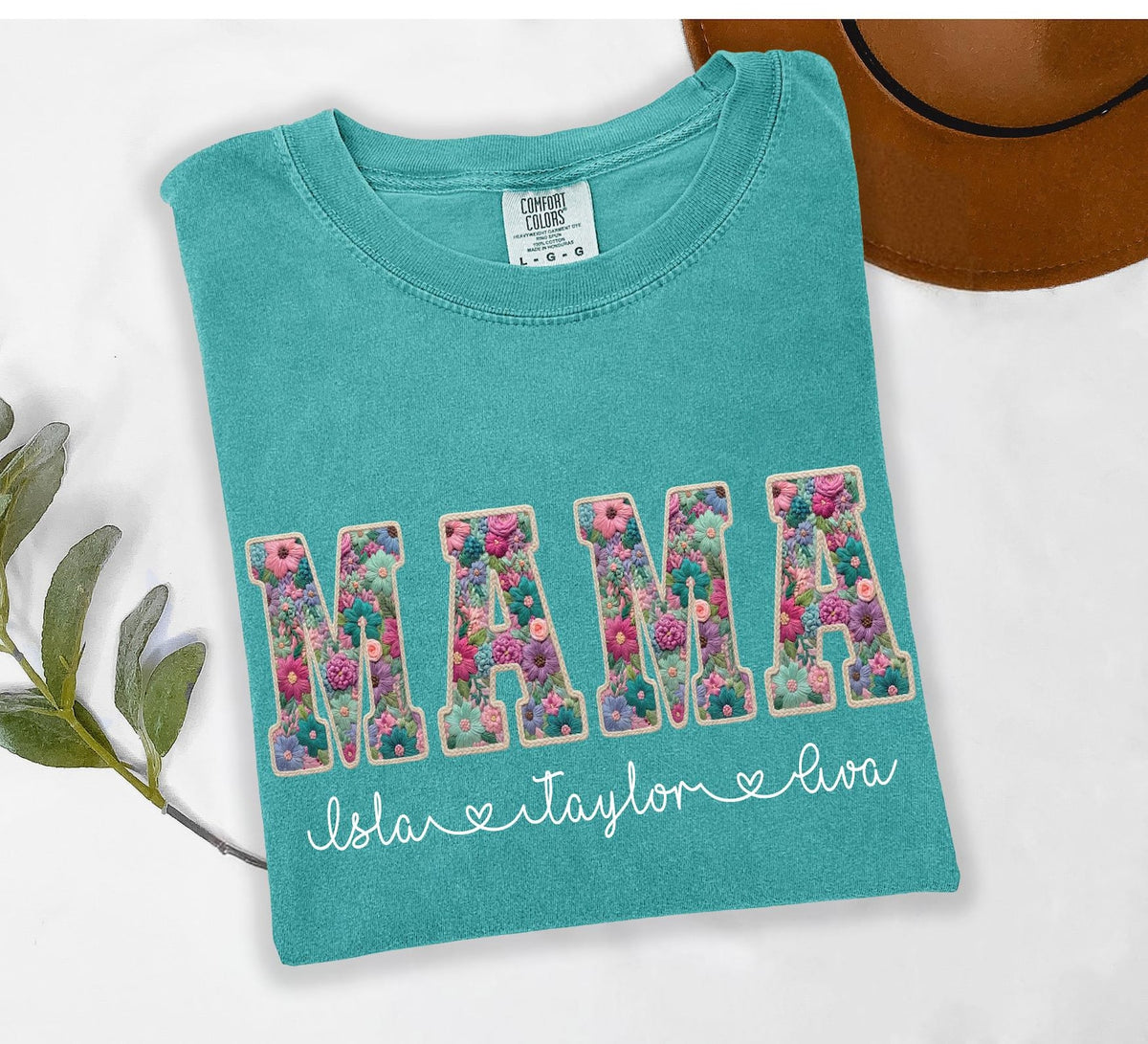 Personalized Mama Shirt With Kids Names Faux Embroidery Effect Mama Gift For Mothers Day Custom Mom Gift,Not Real Embroidery