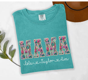 Personalized Mama Shirt With Kids Names Faux Embroidery Effect Mama Gift For Mothers Day Custom Mom Gift,Not Real Embroidery