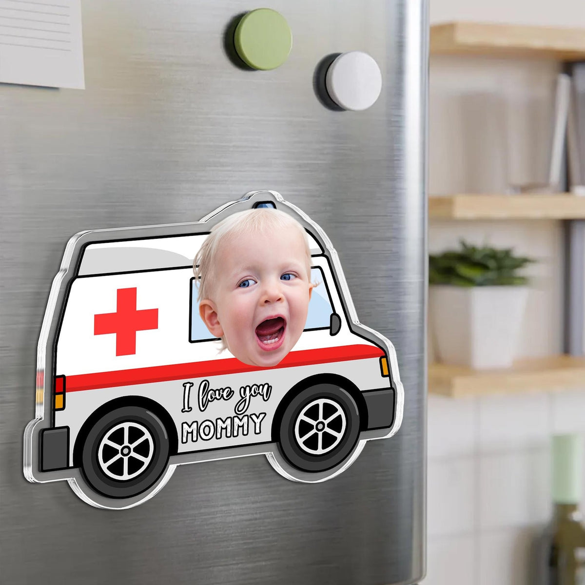 Personalized Car Kids Photo Fridge Magnet: Kids Face With Truck Frame Magnet, Mothers Day Gift For Mom, Grandma, Nana
