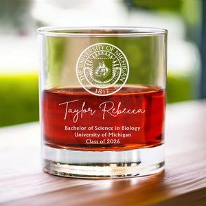 Custom College Logo Graduation Whiskey Glass - Engraved Grad Gift for Graduates To Celebrate Your Hard Work, Class of 2026