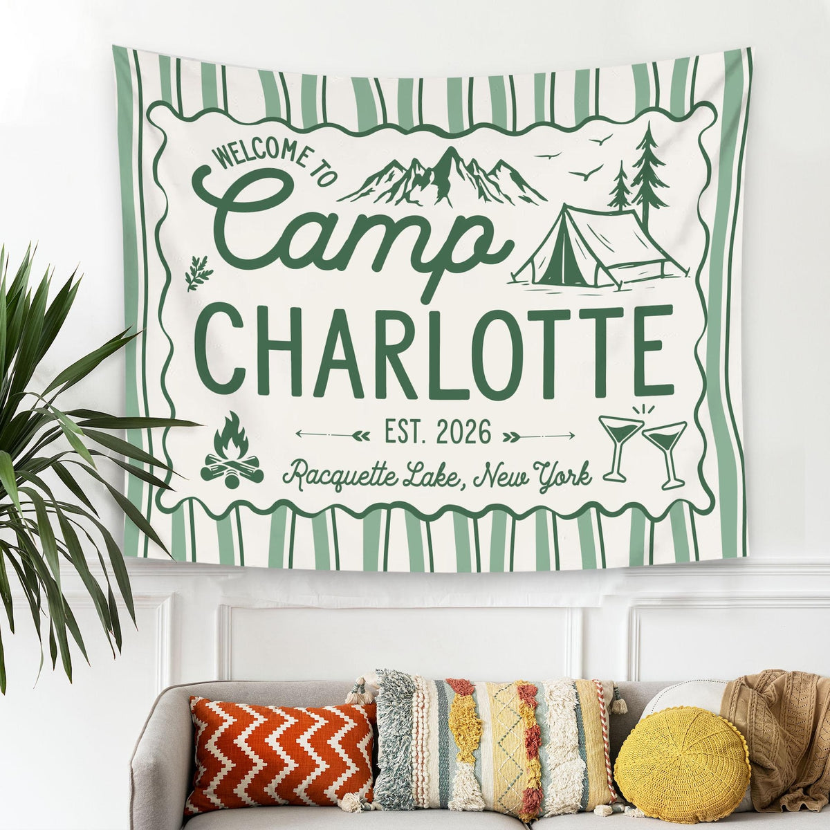 Custom Camp Bachelorette Bride Camp Banner Tapestry, Outdoor Bach Party Decor Bridal Camping Trip Photo Backdrop Cabin Bachelorette Idea