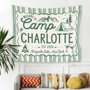 Custom Camp Bachelorette Bride Camp Banner Tapestry, Outdoor Bach Party Decor Bridal Camping Trip Photo Backdrop Cabin Bachelorette Idea