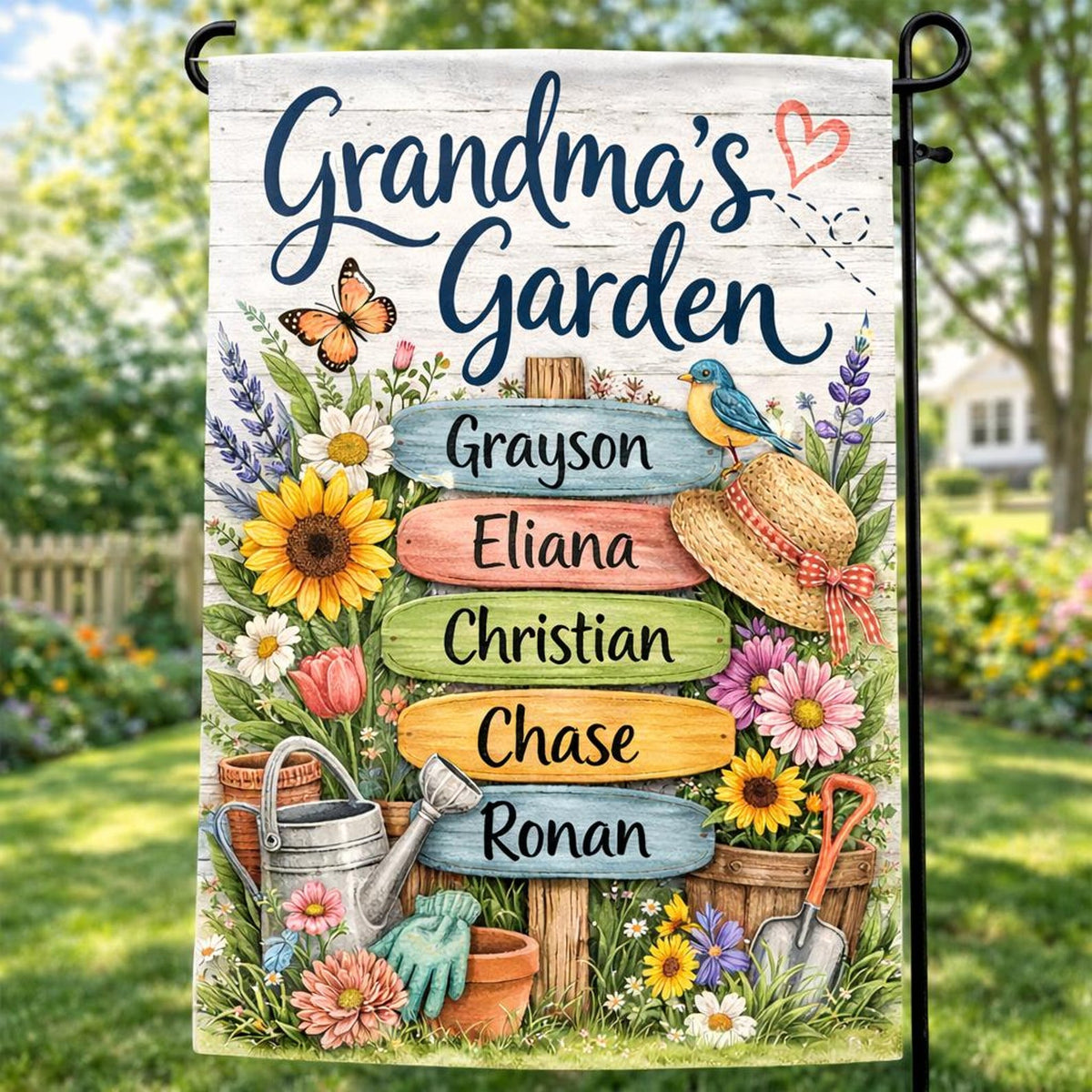Personalized Grandma's Flag, Where Love Grows Flag, Custom Flag for Nana, Mimi, Mother's day Flag, Garden Gift, Grandchildren Flag