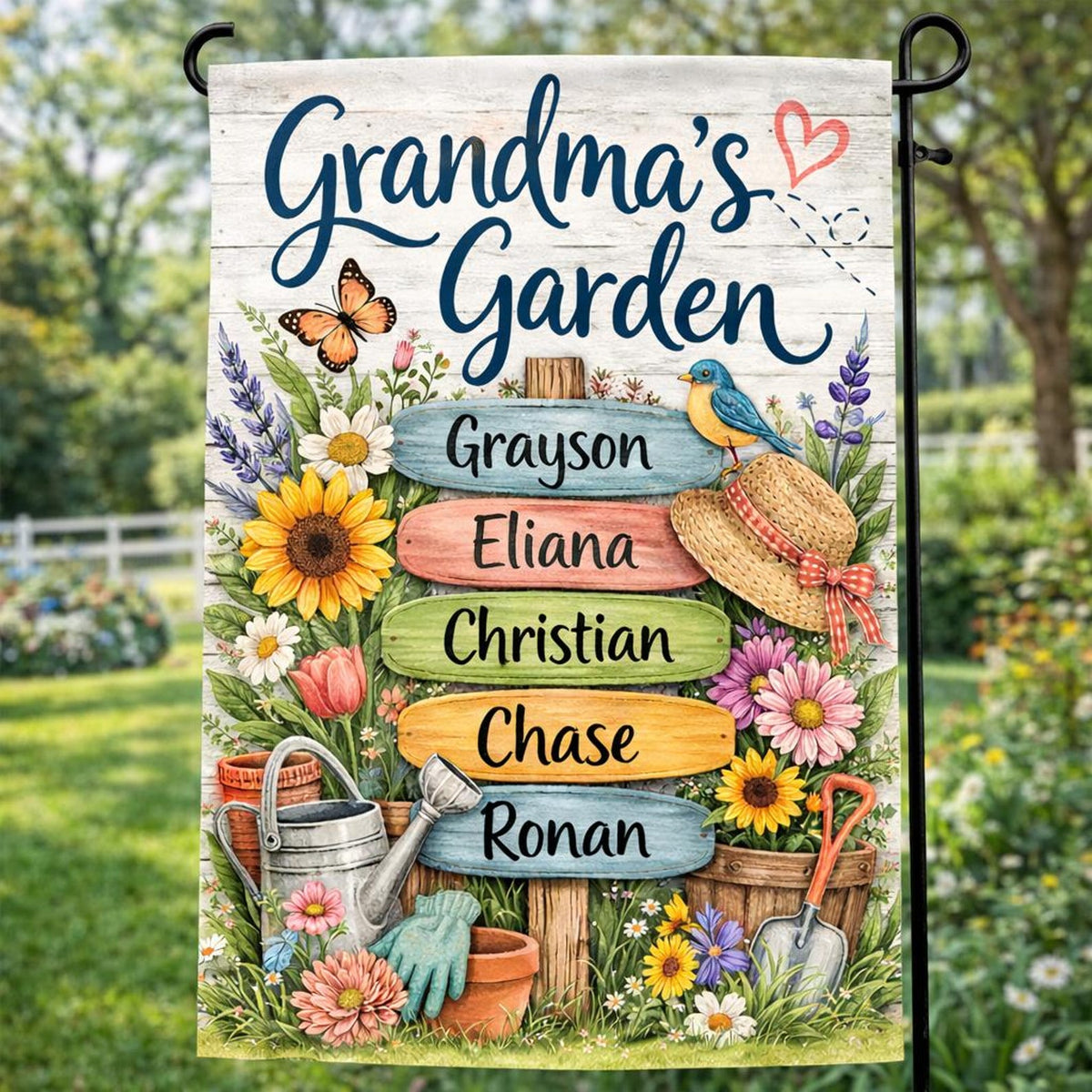 Personalized Grandma's Flag, Where Love Grows Flag, Custom Flag for Nana, Mimi, Mother's day Flag, Garden Gift, Grandchildren Flag