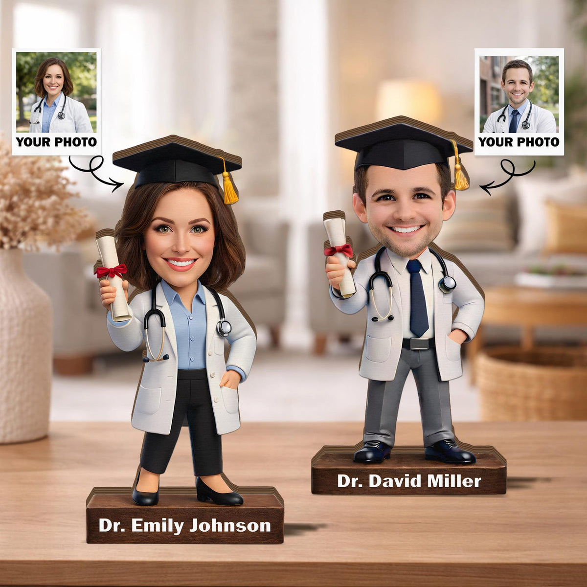 Custom Doctor Graduation Wooden Block, Personalized Doctor Portrait Sign, Medical School Grad Gift, White Coat Ceremony, Residency Match Day
