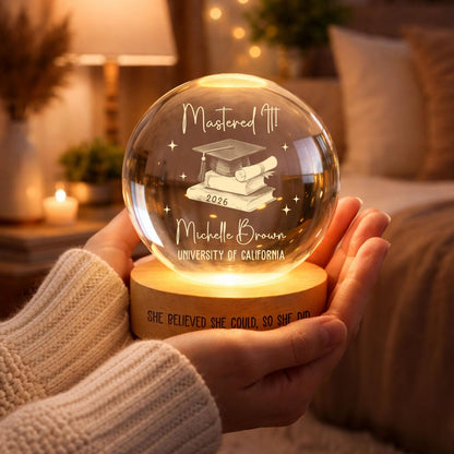 Personalized Masters Degree Gift, Graduation Gift For Her Him, Mastered It 2026 Crystal Ball Night Light, Master's Degree MBA Gift Graduate