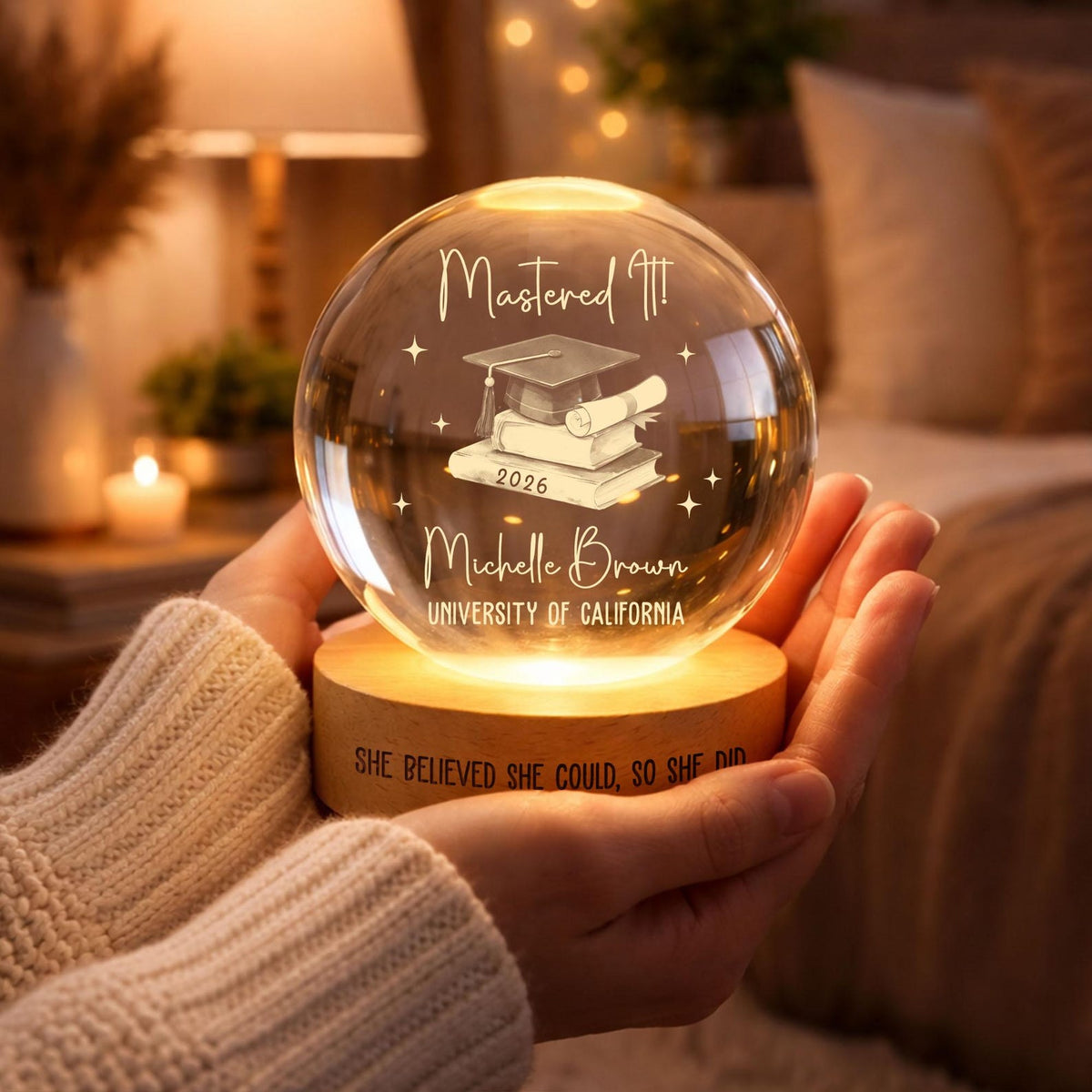 Personalized Masters Degree Gift, Graduation Gift For Her Him, Mastered It 2026 Crystal Ball Night Light, Master's Degree MBA Gift Graduate