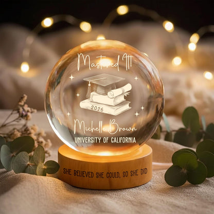 Personalized Masters Degree Gift, Graduation Gift For Her Him, Mastered It 2026 Crystal Ball Night Light, Master's Degree MBA Gift Graduate